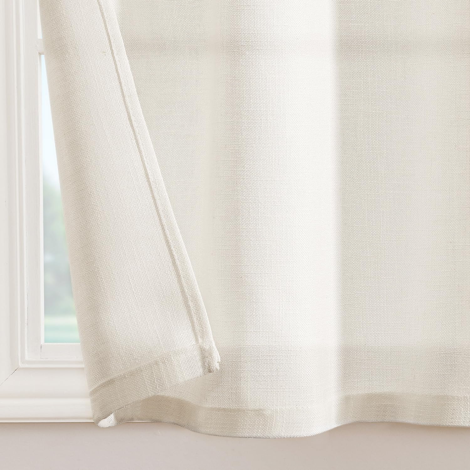 TOPICK Scheibengardinen Cream Weiß Leinenoptik Bistrogardine für Wohnzimmer Küche Fenster Lichtdurchlässig Küchenvorhänge Kurz Gardinen Moderne Landhaus Scheibengardinen Tunnelzug 2er Set 65x60 cm