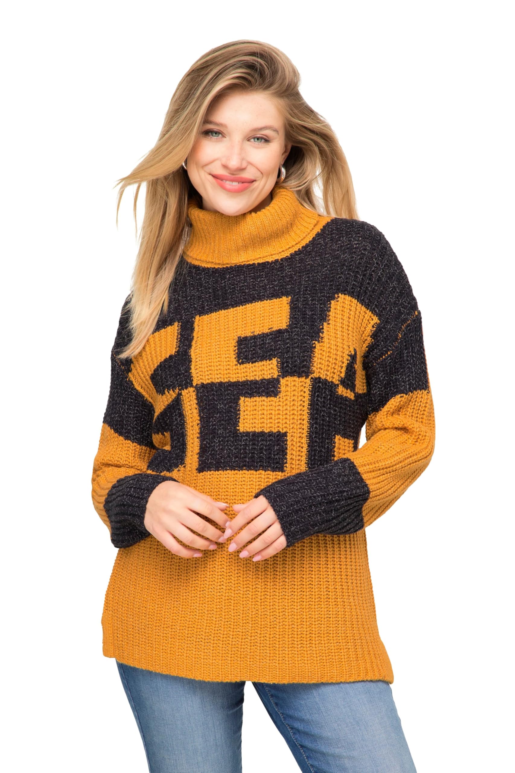 Laurasøn Pullover, Colorblocking Wording SEA, zweifarbig, Rollkragen, Langarm 822410