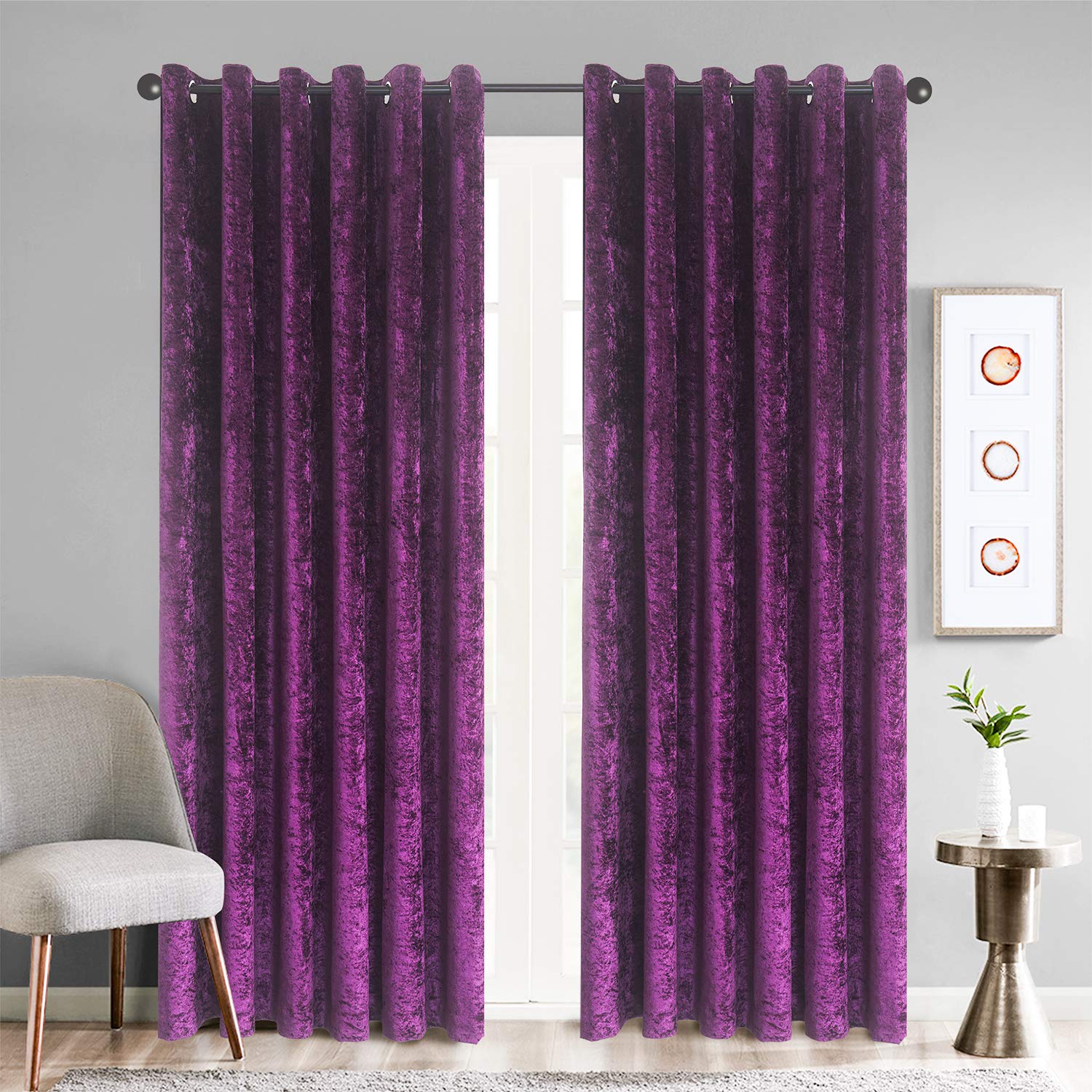 WEAVERS: Pair of Fully Lined Crushed Velvet Curtains. 4cm Metal Ring Top to Easily install curtains with Rods. Ideal for Winter and Summer. Color