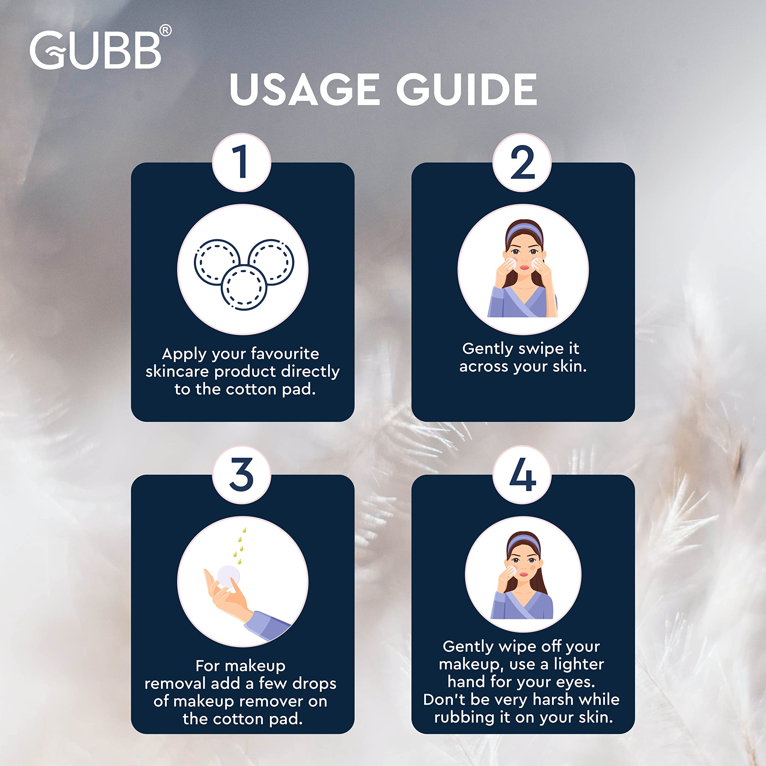 GUBB Hypoallergenic 100% Cotton Pads For Face Cleansing & Makeup Removal - Made of pure cotton | Safe for skin | Suitable for Women | Deep cleansing | Round shape, Non Woven - 80 Makeup Remover Pads, Pack Of 2 3