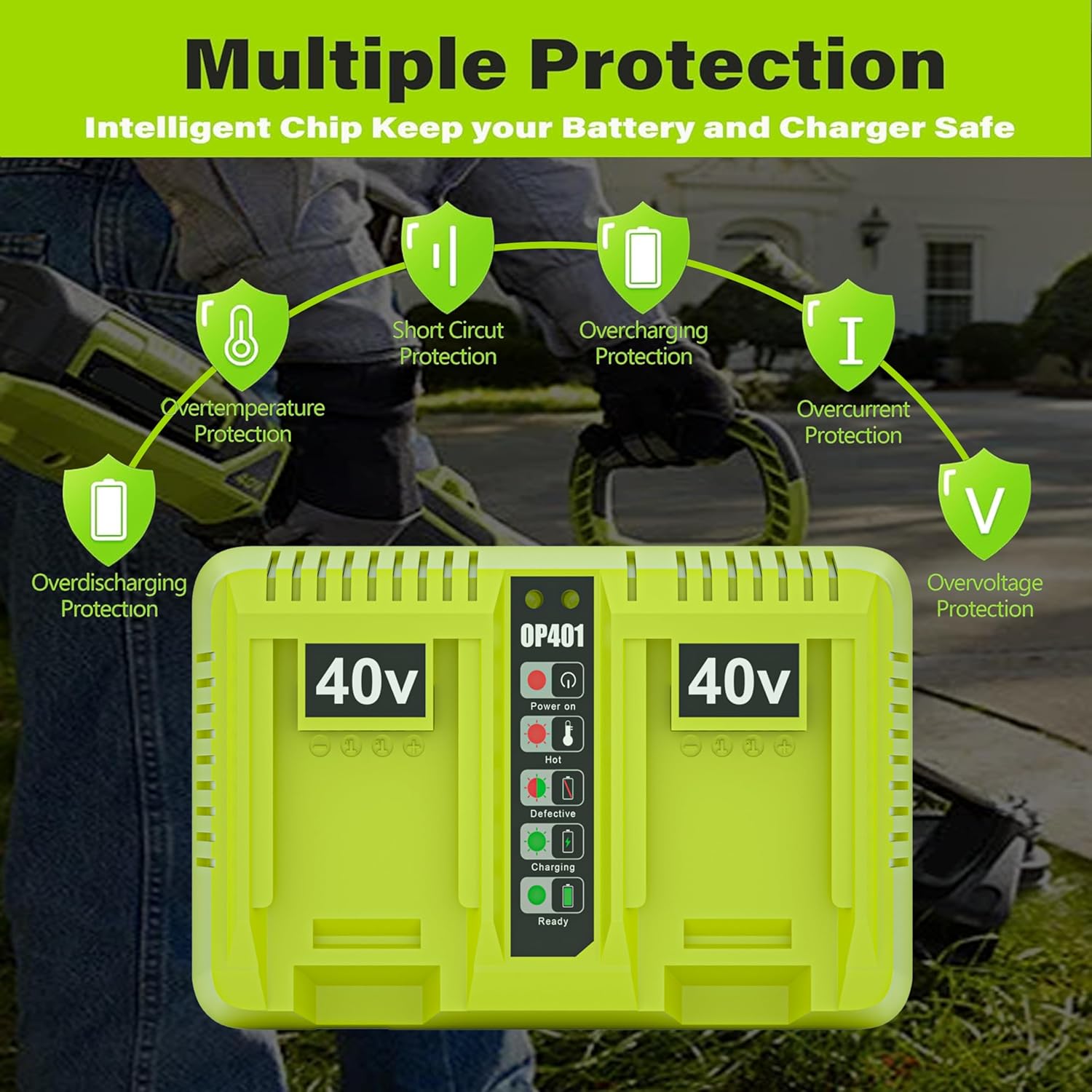 【Rapid!】 DMMNS OP401 Dual Rapid Charger Replacement for Ryobi 40V Battery Charger OP401 OP403 OP404 OP406 OP406A,Compatible with All Ryobi 40V Battery - Image 5