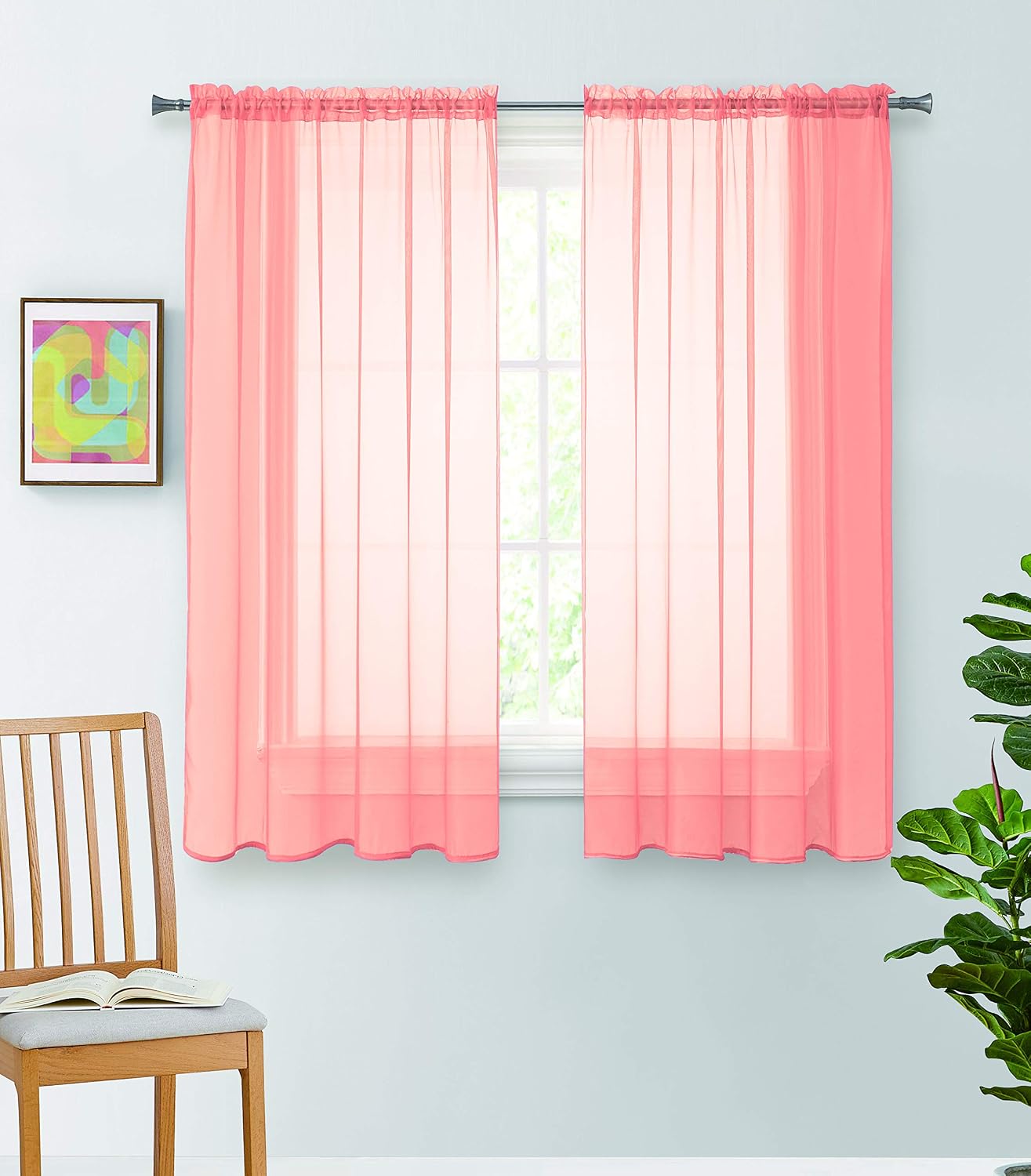 Jody Clarke 2PC Solid Sheer Panel Curtain Drape Long Fully Stitched for Wedding Quinceniera Party décor avilable in Multiple Colors and Sizes ( 2PC 54 X 63 Peach )