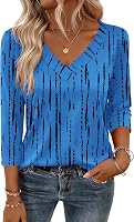 Zeagoo Women's V-Neck 3/4 Sleeve Casual Blouse Tops - Stretchy Dressy T-Shirts for Daily Wear S-2XL 2026 Fashion