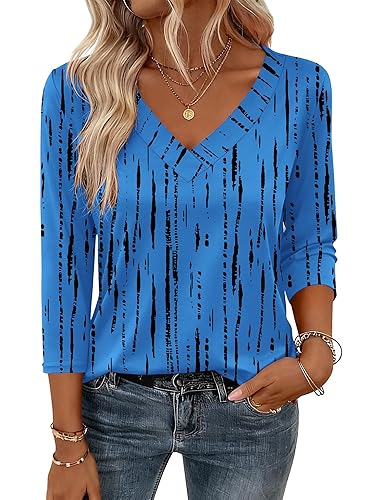 Zeagoo 3/4 Length Sleeve Womens Tops V Neck Shirt Dressy