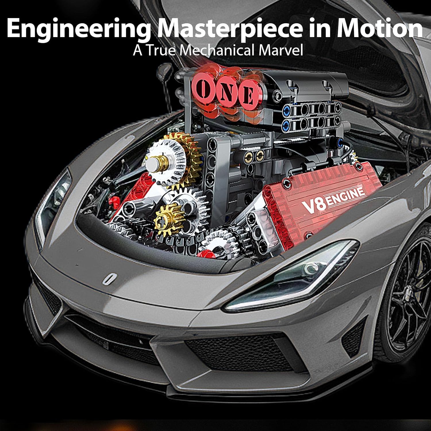 V8 Engine Model Kit That Runs, Build Your Own STEM Mini Engine Kit with Motor and Sound, 478PCS Educational Car Building Toy for Adults & Kids