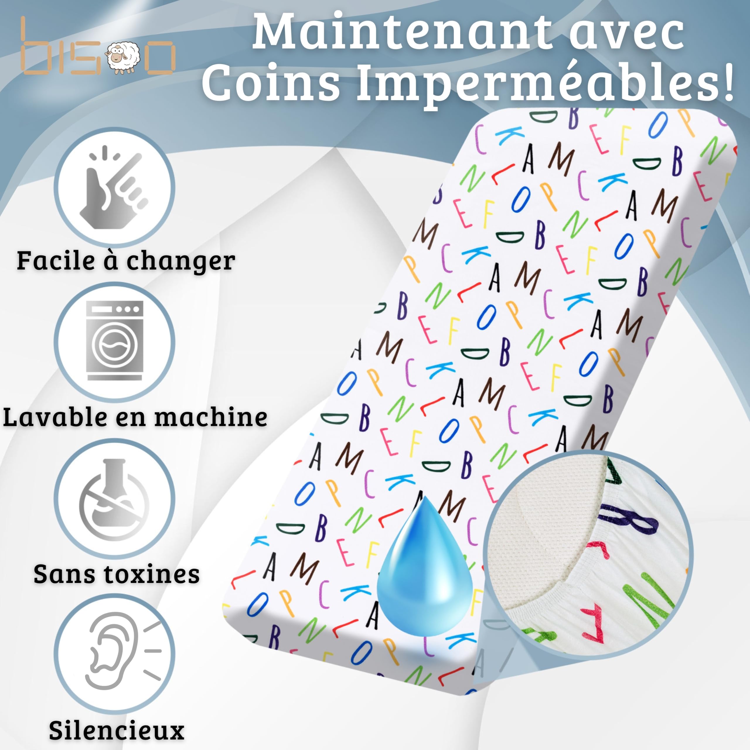 Bisoo Drap Magique. Drap-Housse 90x200 Lettres + Voitures pour Lit 1 Place