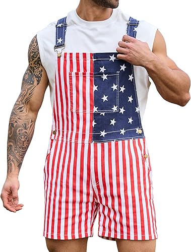 OeyFnbmO Festival Bib Overalls for Men Shorts Jumpsuit Adjustable Straps Coveralls with Zipper