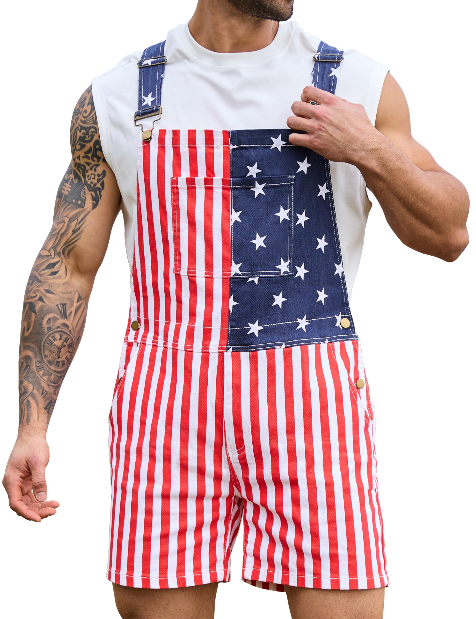 OeyFnbmO Festival Bib Overalls for Men Shorts Jumpsuit Adjustable Straps Coveralls with Zipper