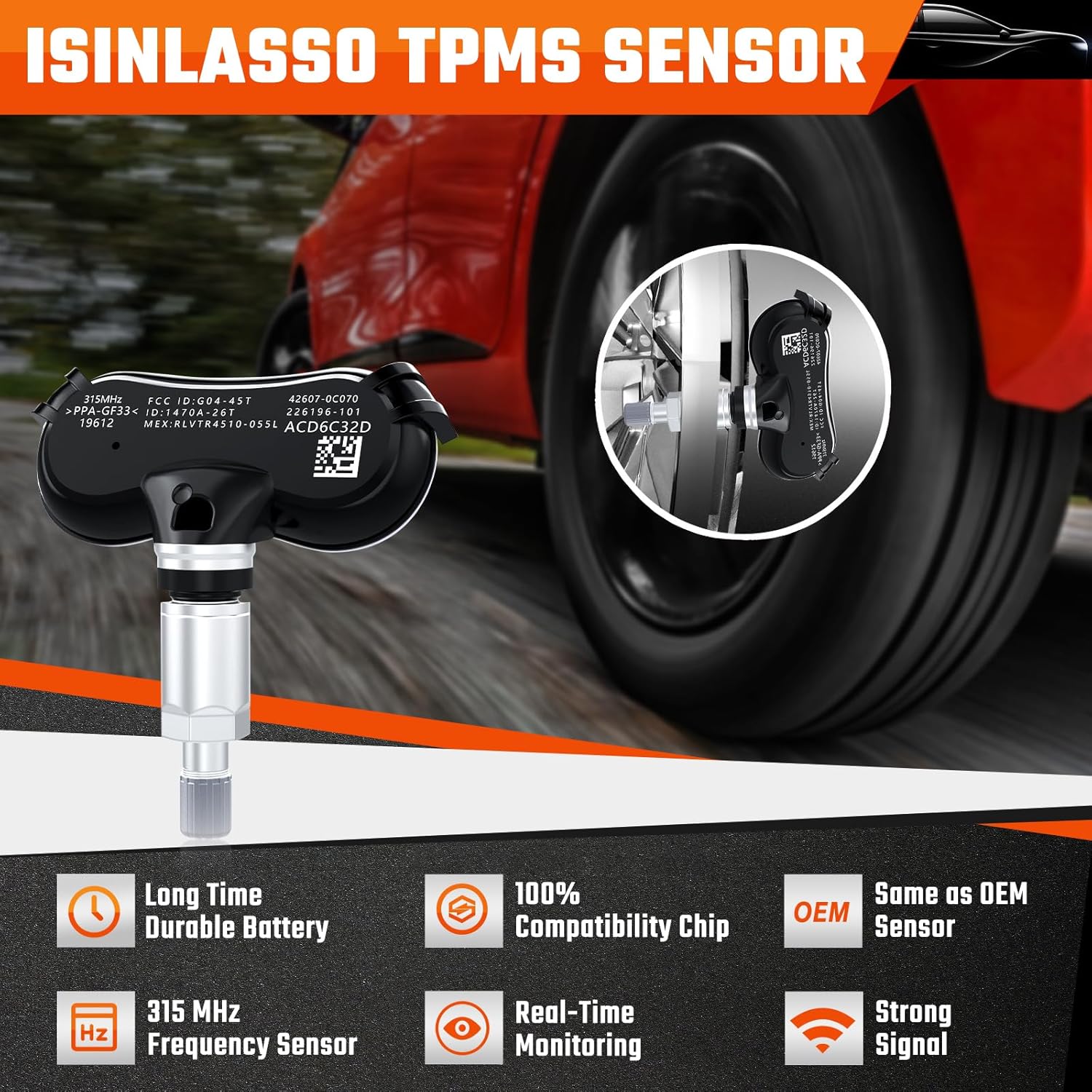 426070C070 TPMS Sensor, 315MHz Pre-Programmed Tire Pressure Sensors for Toyota Sequoia 2006-2017 Sienna 2006-2020 Tundra 2006-2017 TPS Sensor Replace 529333X200 TPM102 4pcs