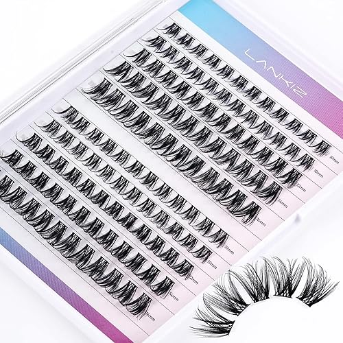 LANKIZ Extensiones de pestañas onduladas, extensiones de pestañas individuales, 168 racimos de rizos mezclados C+ D, suaves y ligeras, 0.394-0.630