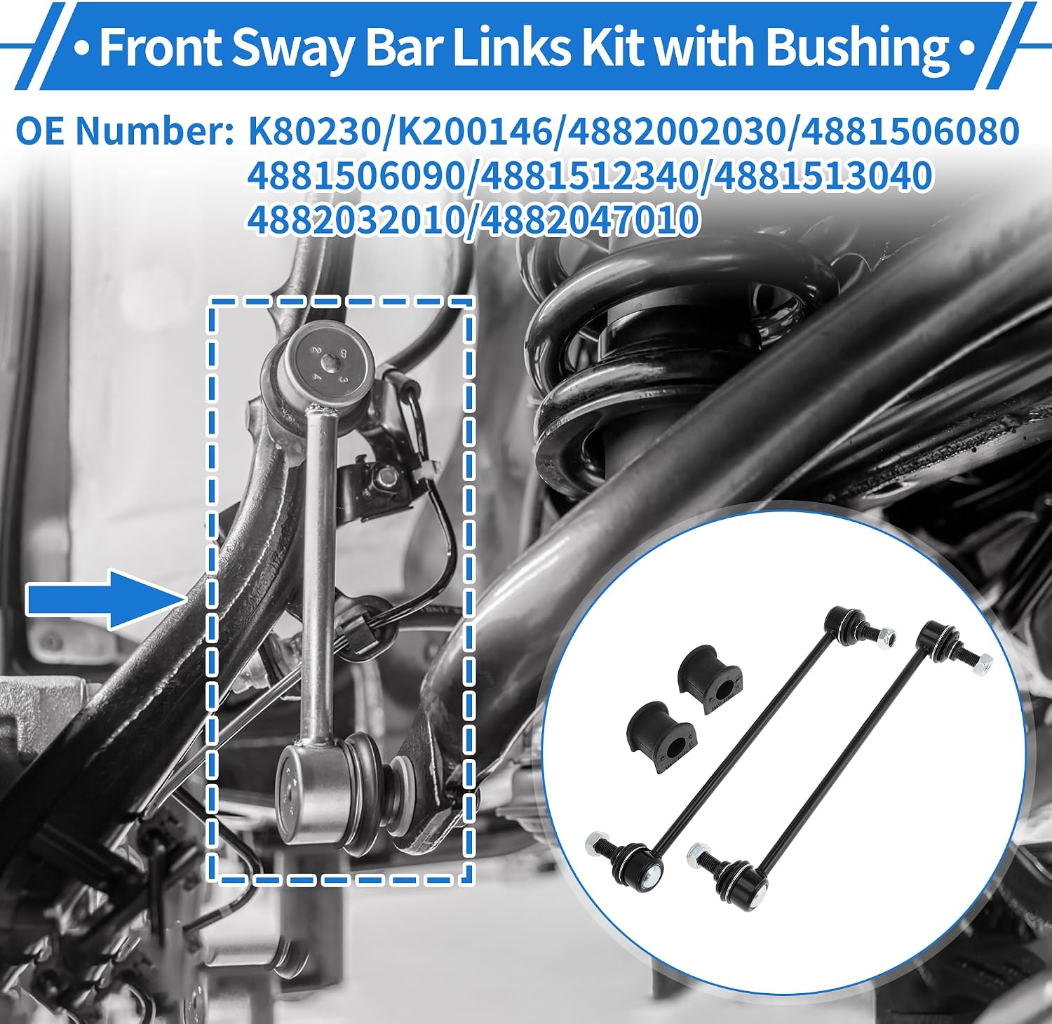 Front Stabilizer Bar Links with 2 Pcs Bushing for Toyota Corolla 2003-2013 for Toyota Matrix 2003-2013 Sway Bar Link Kits No.K80230/K200146 1 Set