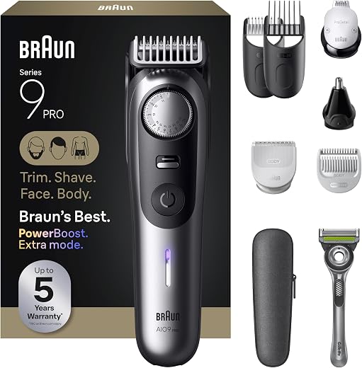 Braun All in One Shaving Set for Men, Series 9 AIO 9550, Beard, Face, Nose, Ear Trimmer, Hair Clipper, Personal Care and M...
