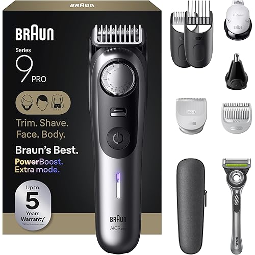 Braun Series 9 PRO All-in-One Beard & Body Grooming Kit for Men, Cordless Trimmer, Hair Clippers & Shaver for Face, Hair & Body with Gillette Labs Razor, AIO 9550