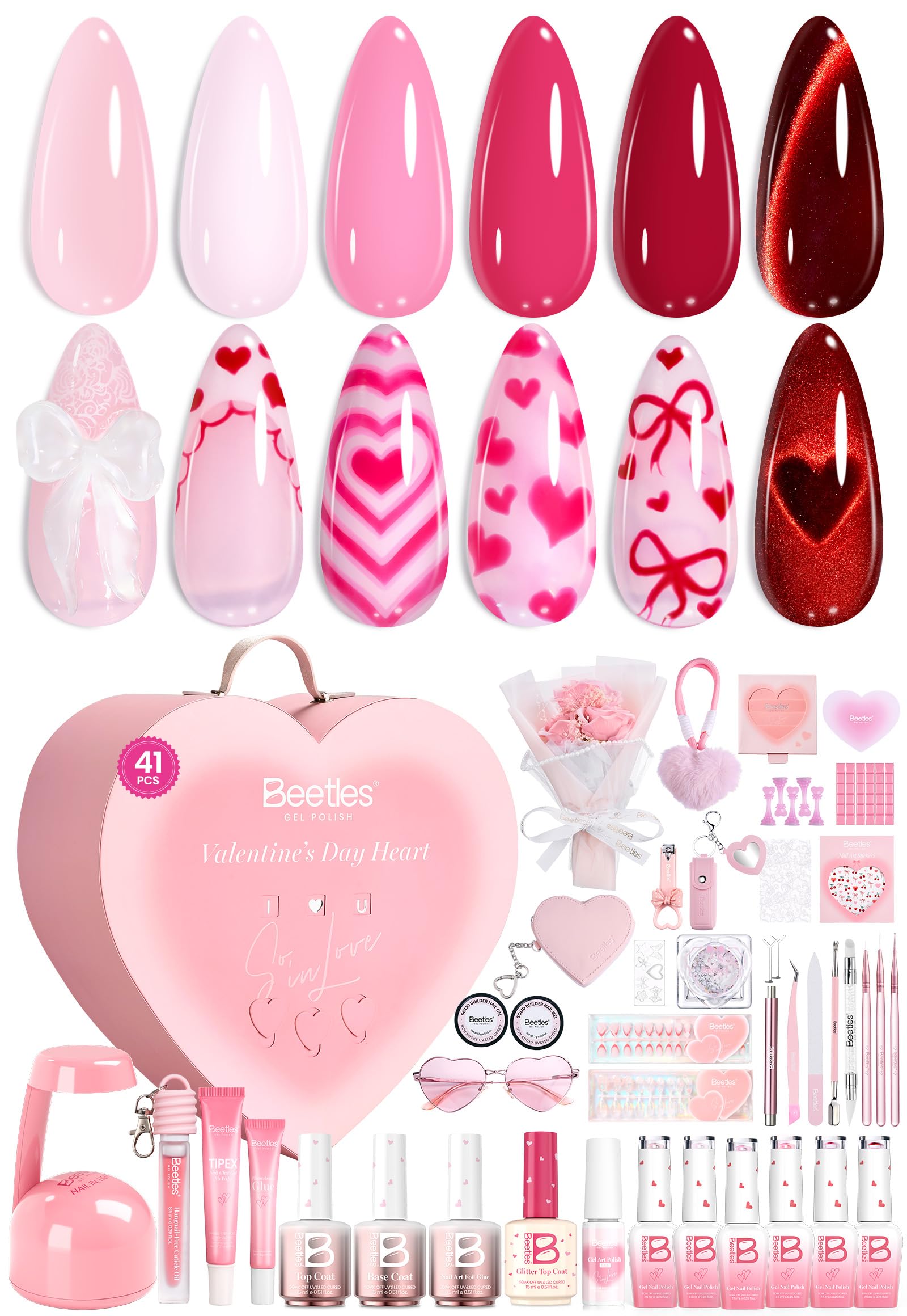 Beetles Valentine Gel Nail Polish Kit with UV Light, So In Love