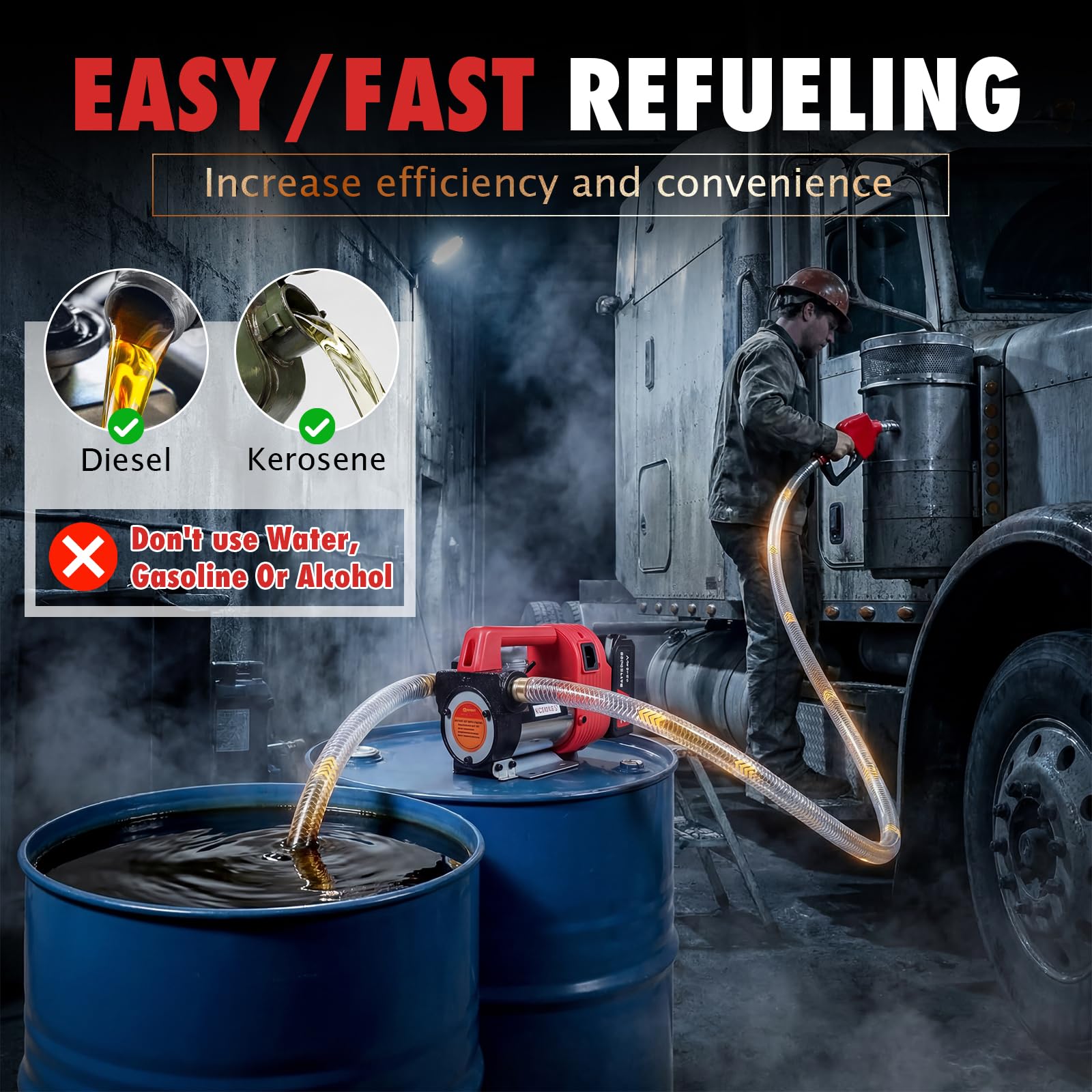 Bomba de diésel,trasvase gasoil,bomba de aceite eléctrica portátil de 12GPM,kit bomba combustible de diésel inalámbrica,con boquilla de apagado automático,apta para de diésel y queroseno