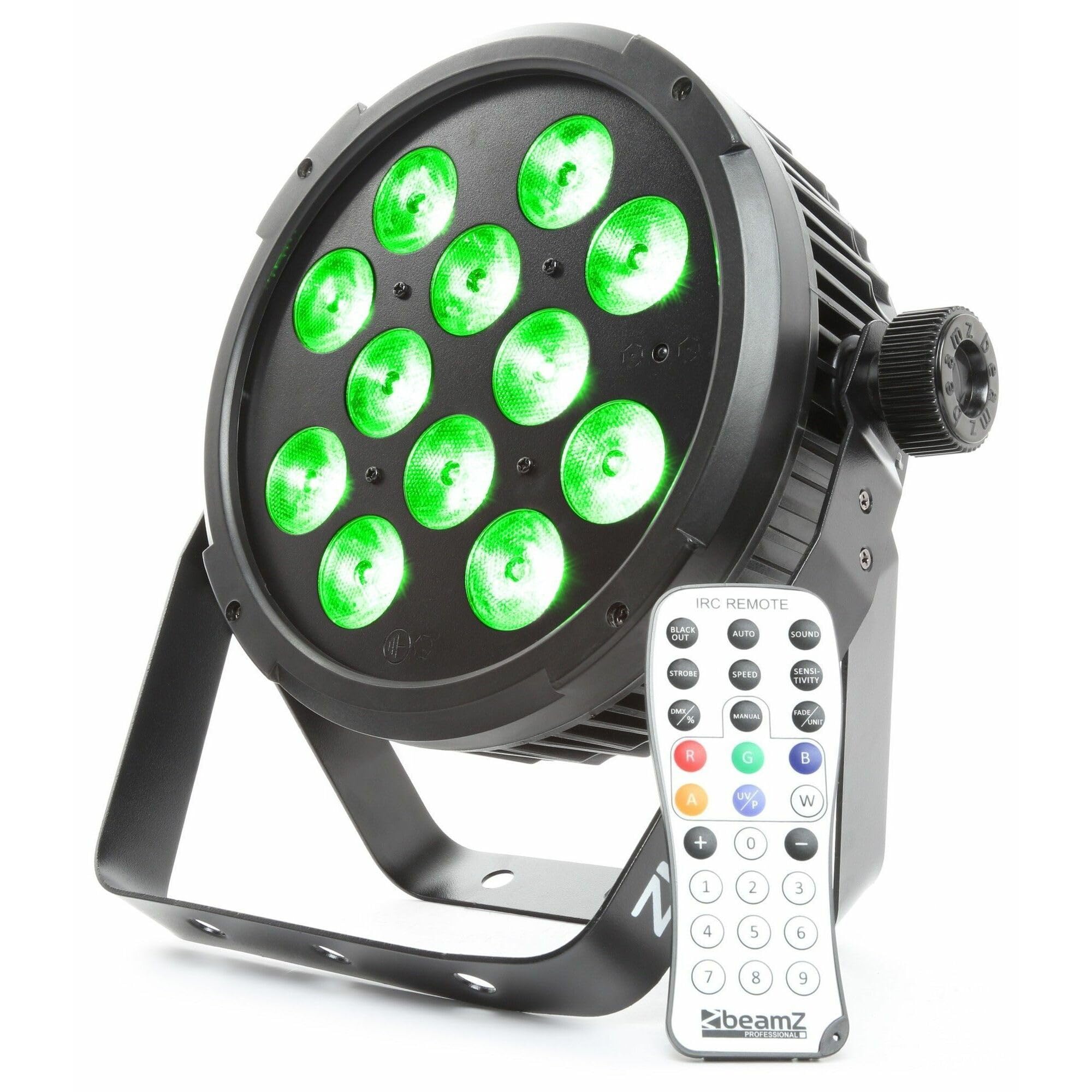 beamZ BT310 FlatPAR Effetto Luce 4-in-1 LED Disco Discoteca (12 x 8 Watt, RGBAW-UV, 4 o 8 canali DMX e stand-alone, Telecomando-IR, sensibilità regolabile, velocità impostabile)