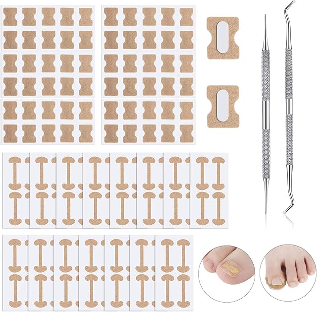 122 Pieces Ingrown Toenail Tool Set, Include Ingrown Toenail File and Lifter, 60 Pieces Elastic Patch Curved Toenails Brace Stickers and 60 Pieces Ingrown Toenail Correction Stickers