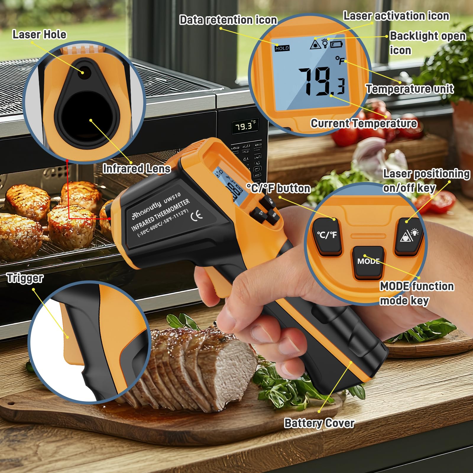 Infrared Thermometer - Laser Temp Gun -58°F to 1112°F -6 Infrared Thermometer - Laser Temp Gun -58°F to 1112°F -6