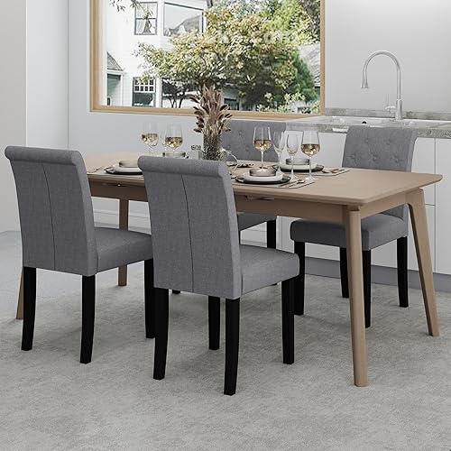 Miniatura 7 de thksbought Juego de 6 sillas de comedor tapizadas de tela con detalles de botones (juego de 6 grises) Lino (gris),Lino