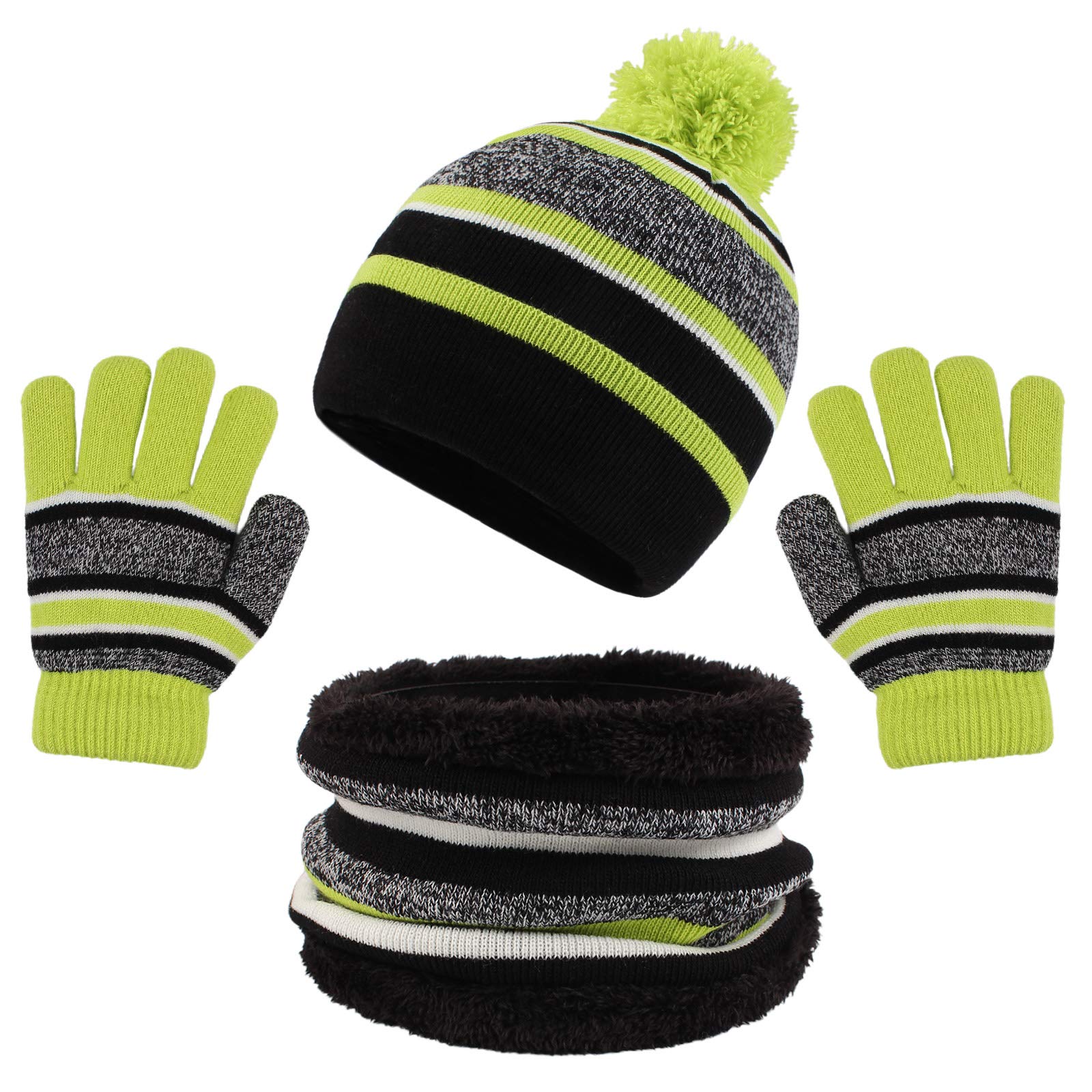 PESAAT Winter Kids Hat Scarf Glove Set Knit Girls Beanie Mittens 3-8 Years
