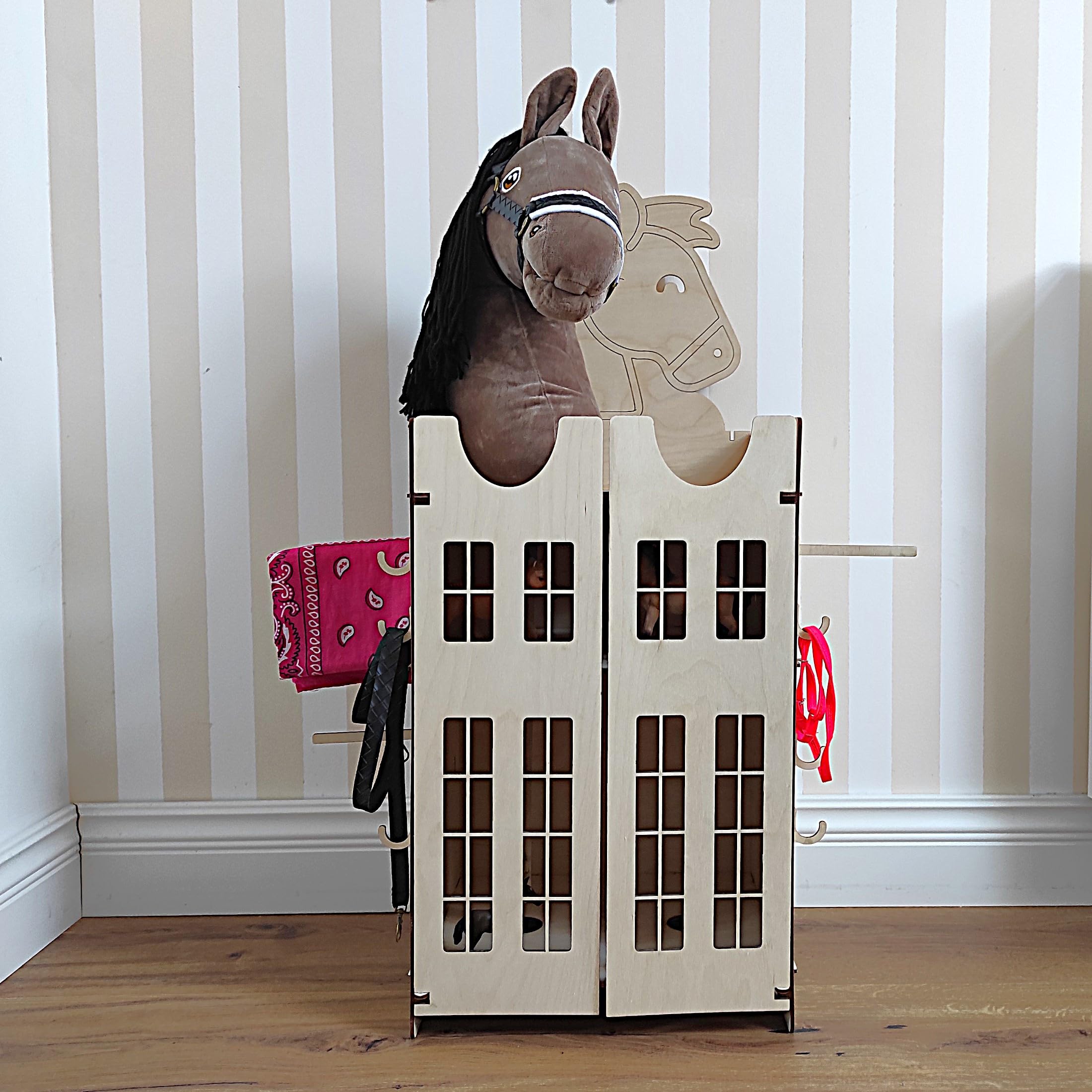 OliwoodCnc Hobby Horse Stall with door, Hobby horse stand for two horses