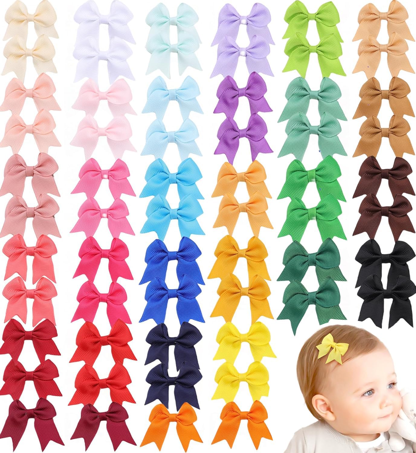 60pcs 2 Inches Baby Girls Hair Bows Alligator Clips Grosgrain Ribbon Hair Barrettes for Kids Toddlers Teens Gifts In works (White C)