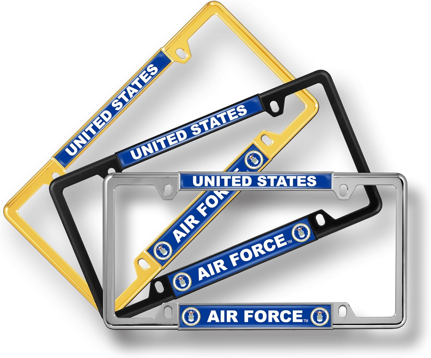 [Officially Licensed Product] - United States Air Force, USAF - Domed Custom-Made Personalized Narrow (Thin) Top 4 Hole Metal Car License Plate Frame with Free caps - Black (Quantity: 1 Frame)