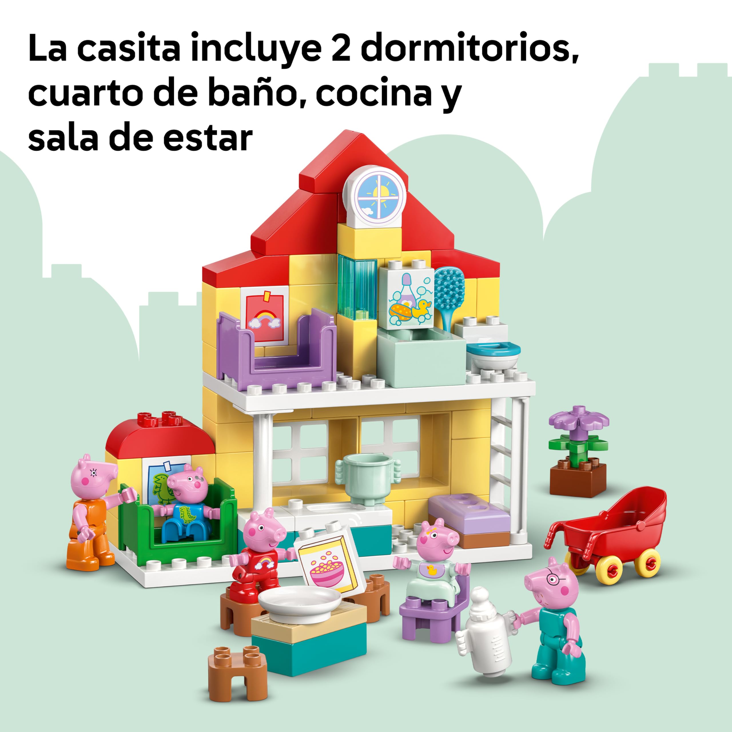 LEGO Duplo Peppa Pig Casa Familiar - Juego para la Motricidad Fina - Juguete Montessori con 5 Figuras y Accesorios de Casa de Muñecas - Regalo para Niñas y Niños de 2+ Años - 10467