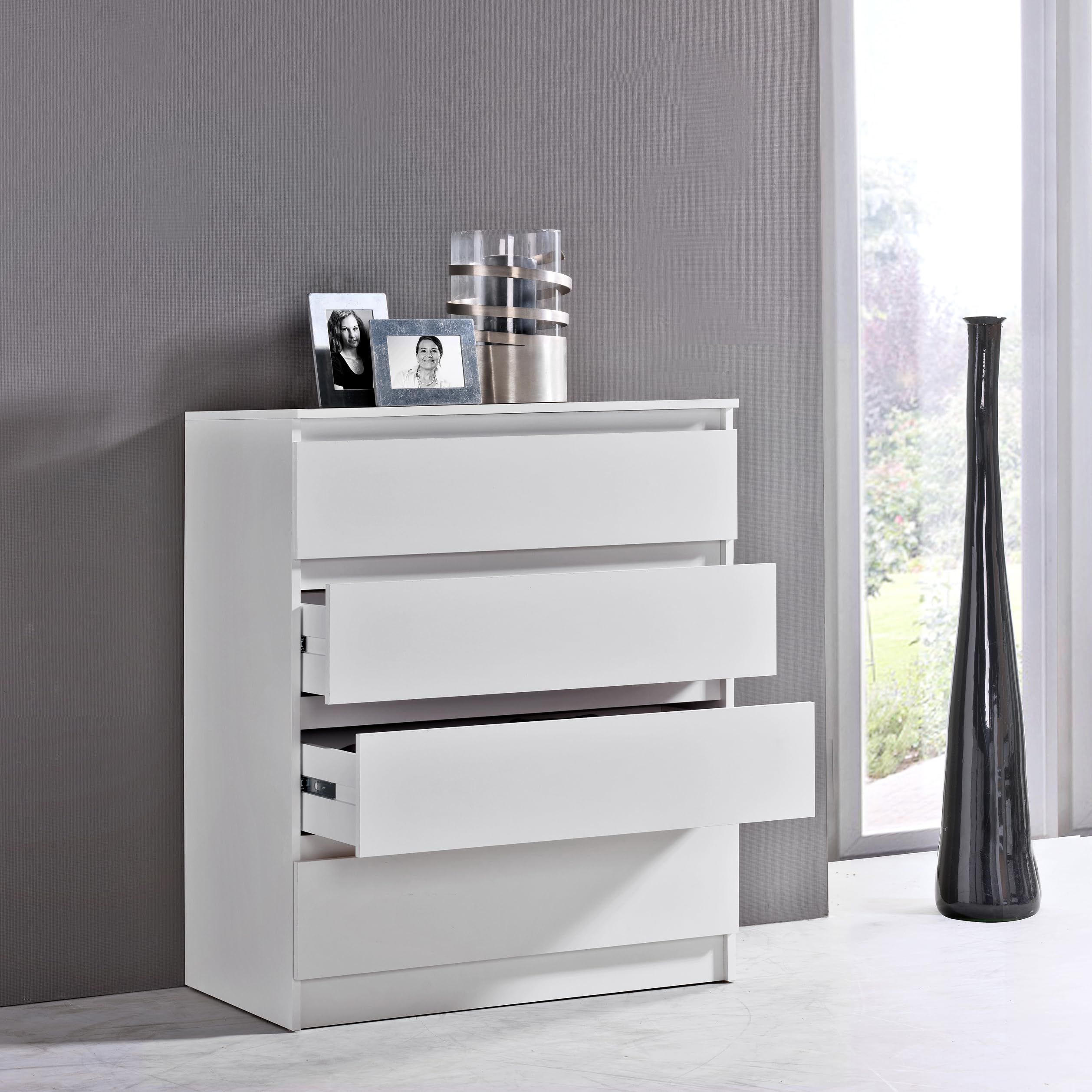Home Collective Cassettiera larga 80cm con 4 cassetti cassettiera mobile stretto in legno credenza alta camera da letto soggiorno corridoio ufficio organizzatore 80x100 cm (LxA) bianco
