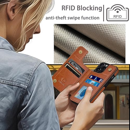 Miniatura 5 de Funda tipo cartera para iPhone 15 Pro de 6.1 pulgadas, magnética, 2 en 1 desmontable, con tapa trasera, piel con bloqueo RFID, a prueba de golpes,