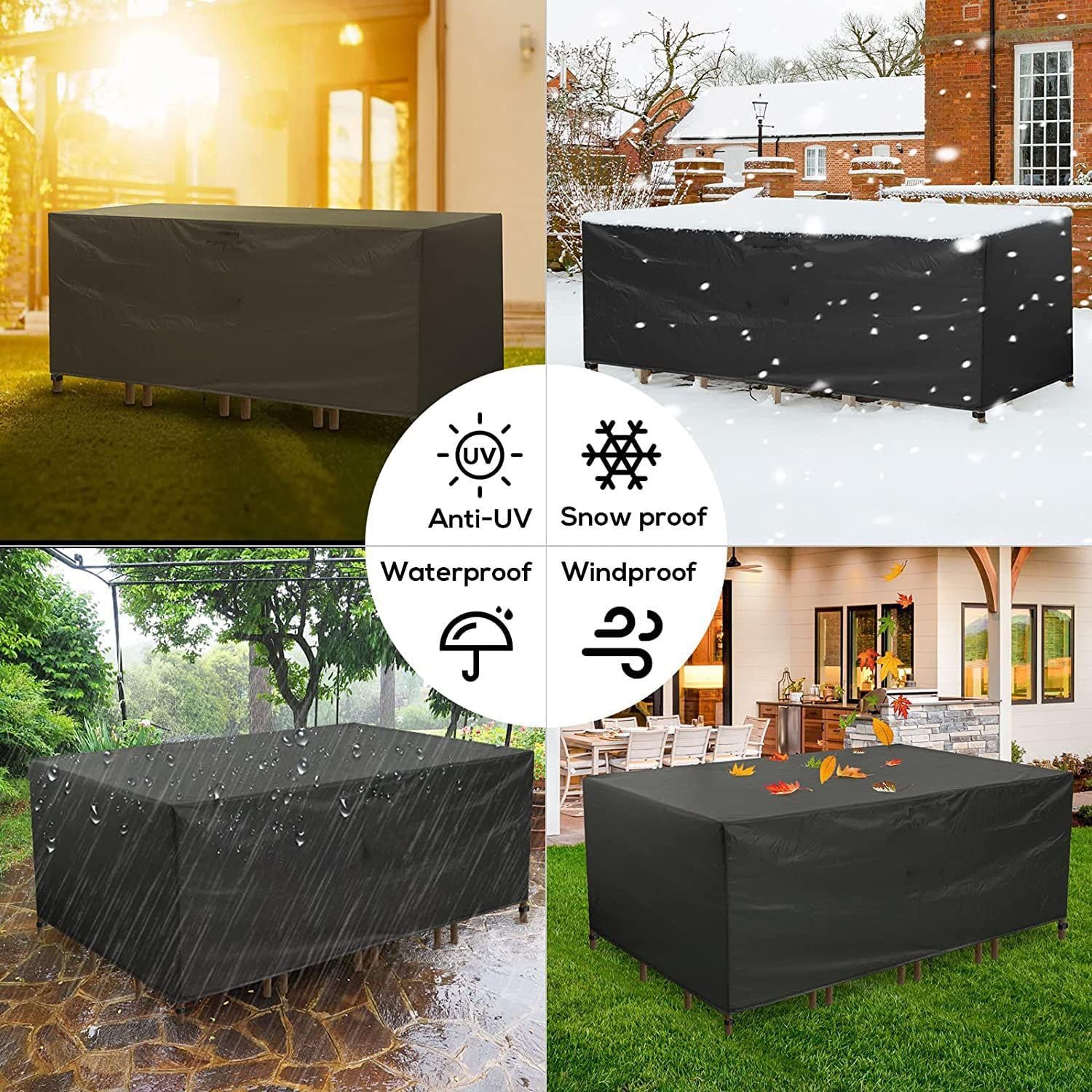 Flyace Housse Salon de Jardin Exterieur Housse Table de Jardin Rectangulaire Couverture de Protection Meubles ​Bâche Salon de Jardin Imperméable Anti-UV 600D Oxford Bache Table Exterieur 260x120x80cm