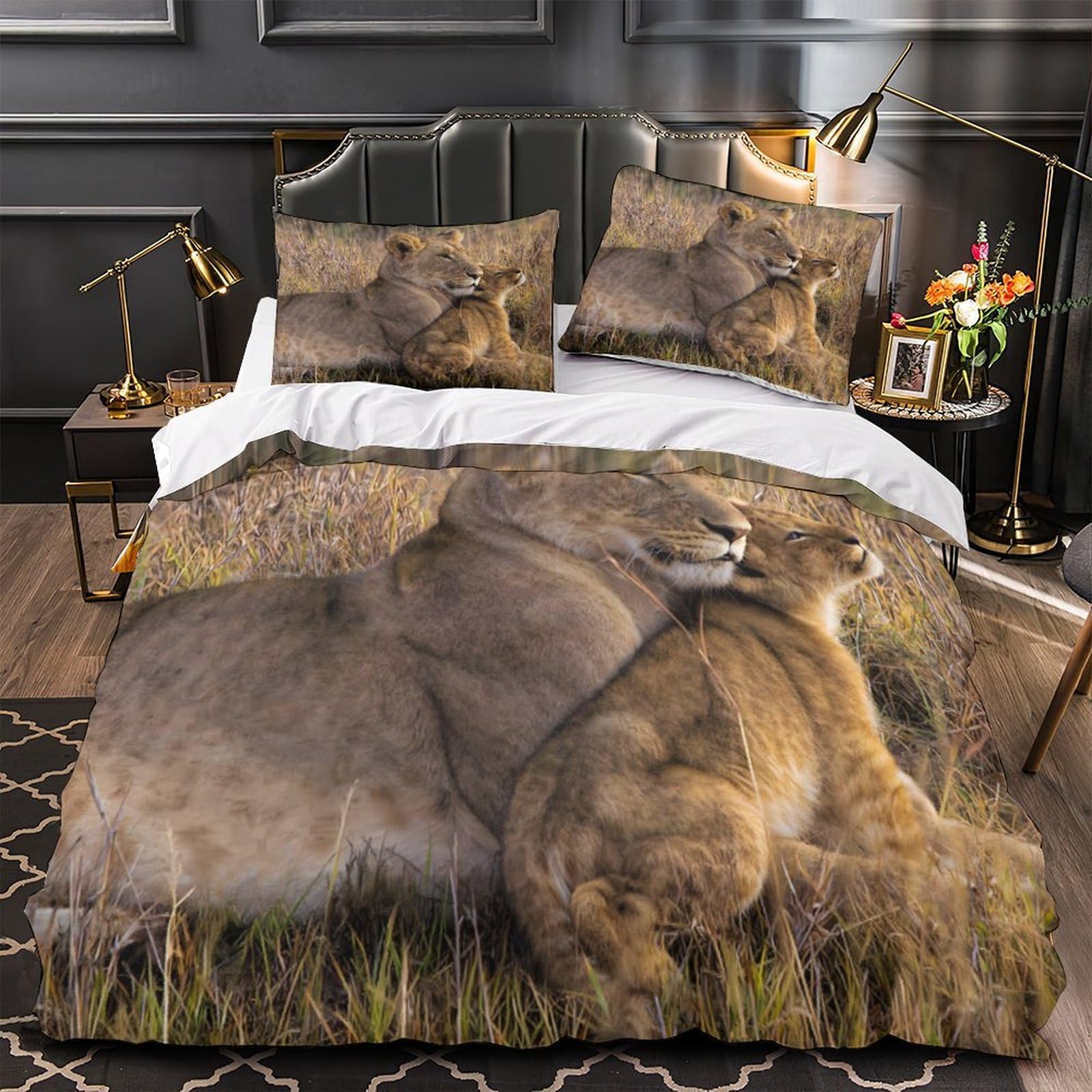 Parure de lit lionne 140x200 microfibre housse de couette imprimée 3D