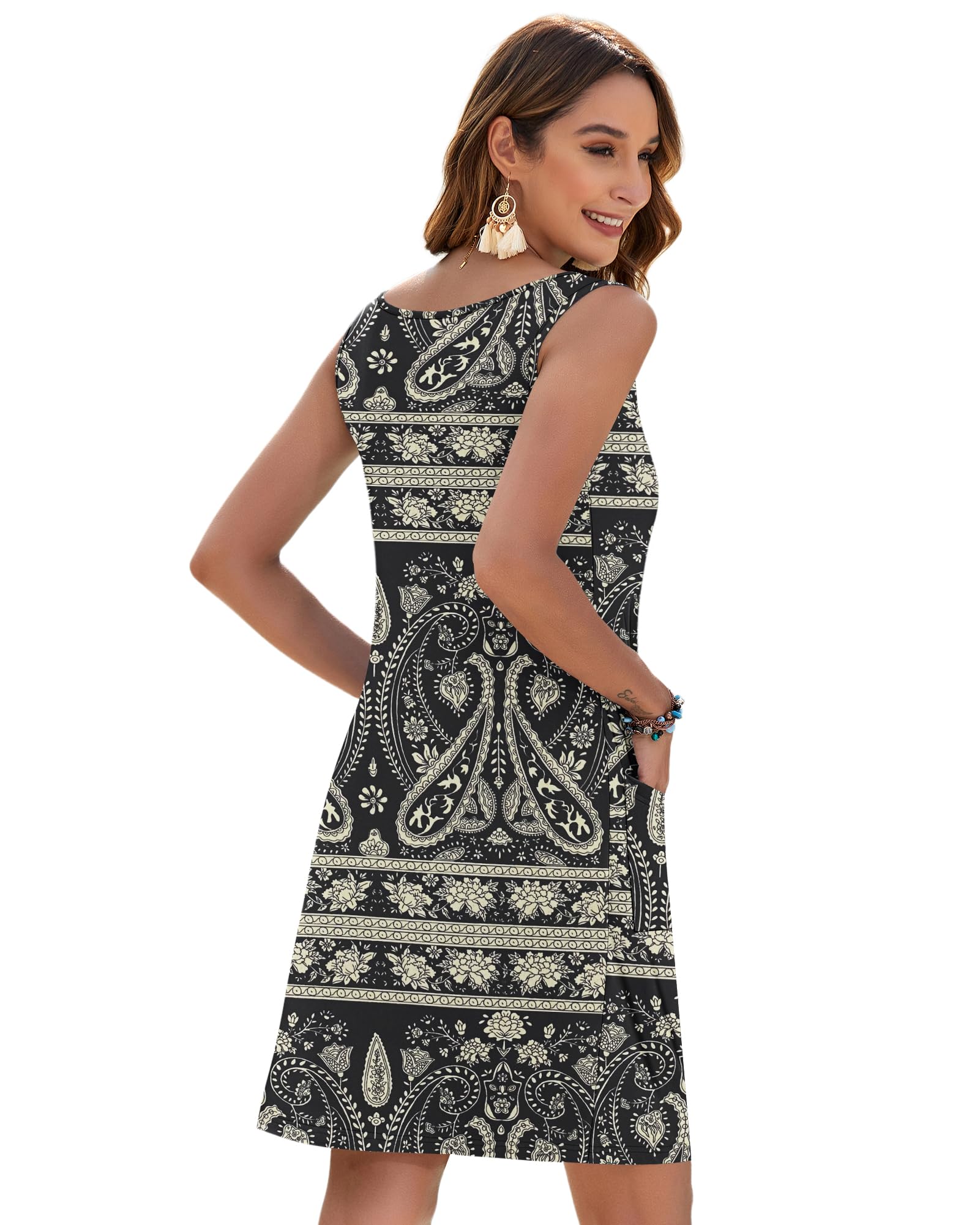 MOLEARNI Robes d'été pour Femmes Robes sans Manches à col en V Robes t-Shirt pour Femmes Robes de Plage décontractées Robes