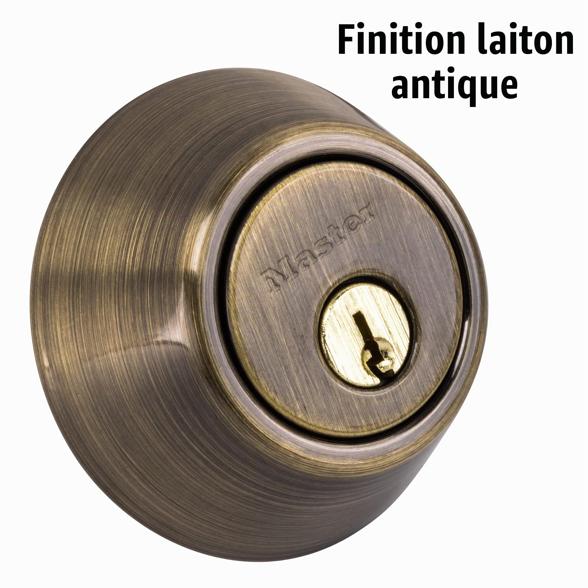 Master Lock Serrure de porte d'entrée à clé, pêne dormant monocylindre avec bouton de style tulipe assorti, laiton antique, TUCO0605, Combo