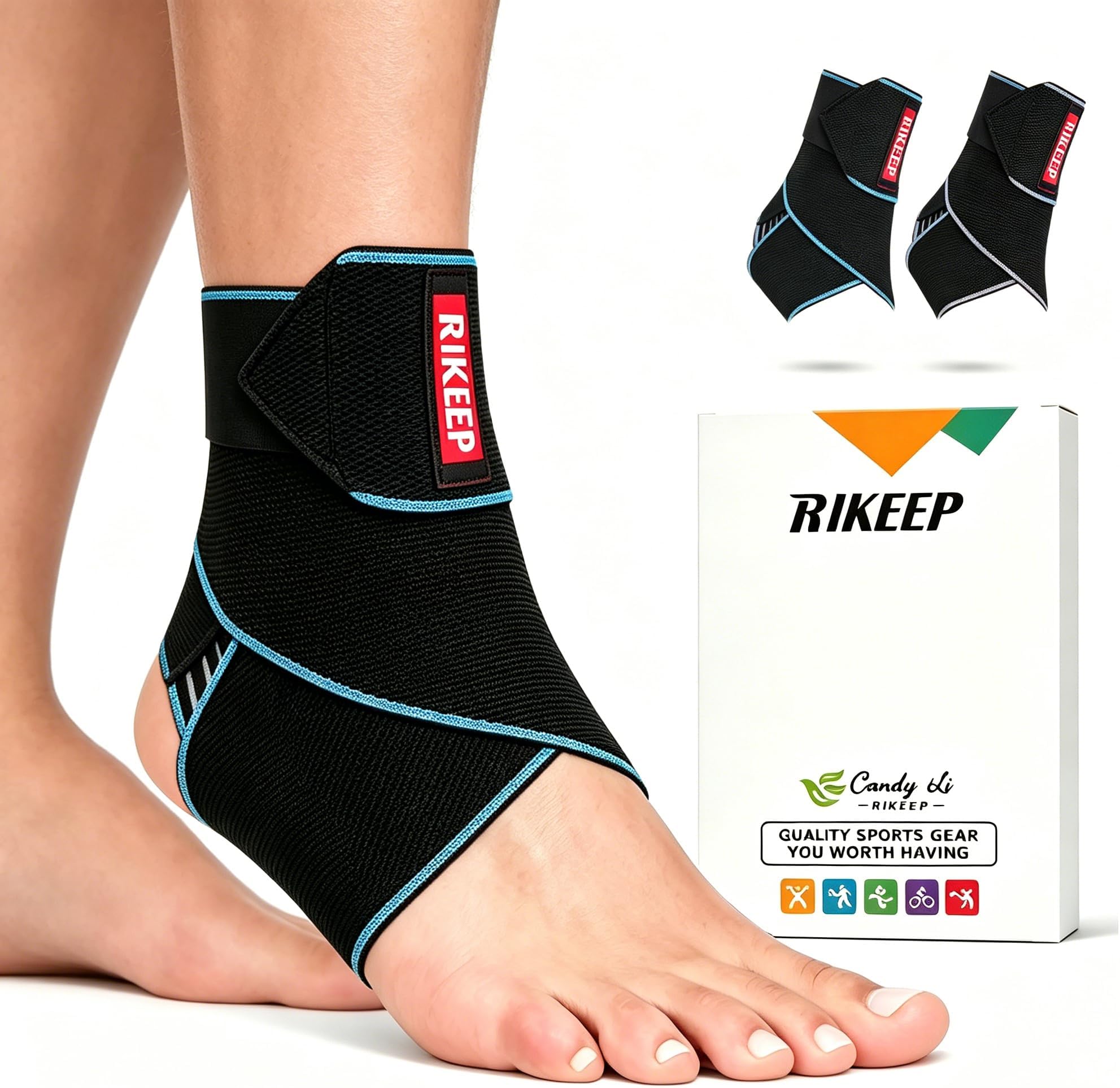 Candy Li Ankle Brace for Sprained Ankle, Ankle Support for Women & Men, Adjustable Compression Wrap Breathable Nylon Super Elastic & Comfortable for Sportsโ Blue