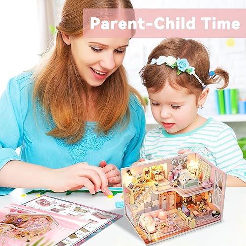 Miniatura 4 de Flever Kit de casa de muñecas en miniatura, habitación creativa con escena de apartamento tipo loft para regalo romántico de obras de arte (sueño