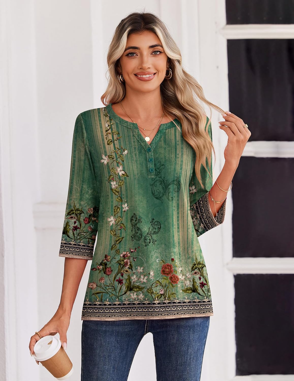 Zeagoo 3/4 Length Sleeve Womens Tops Casual Dressy Summer Blouses Buisness Work Spring Tee Shirts - Image 4