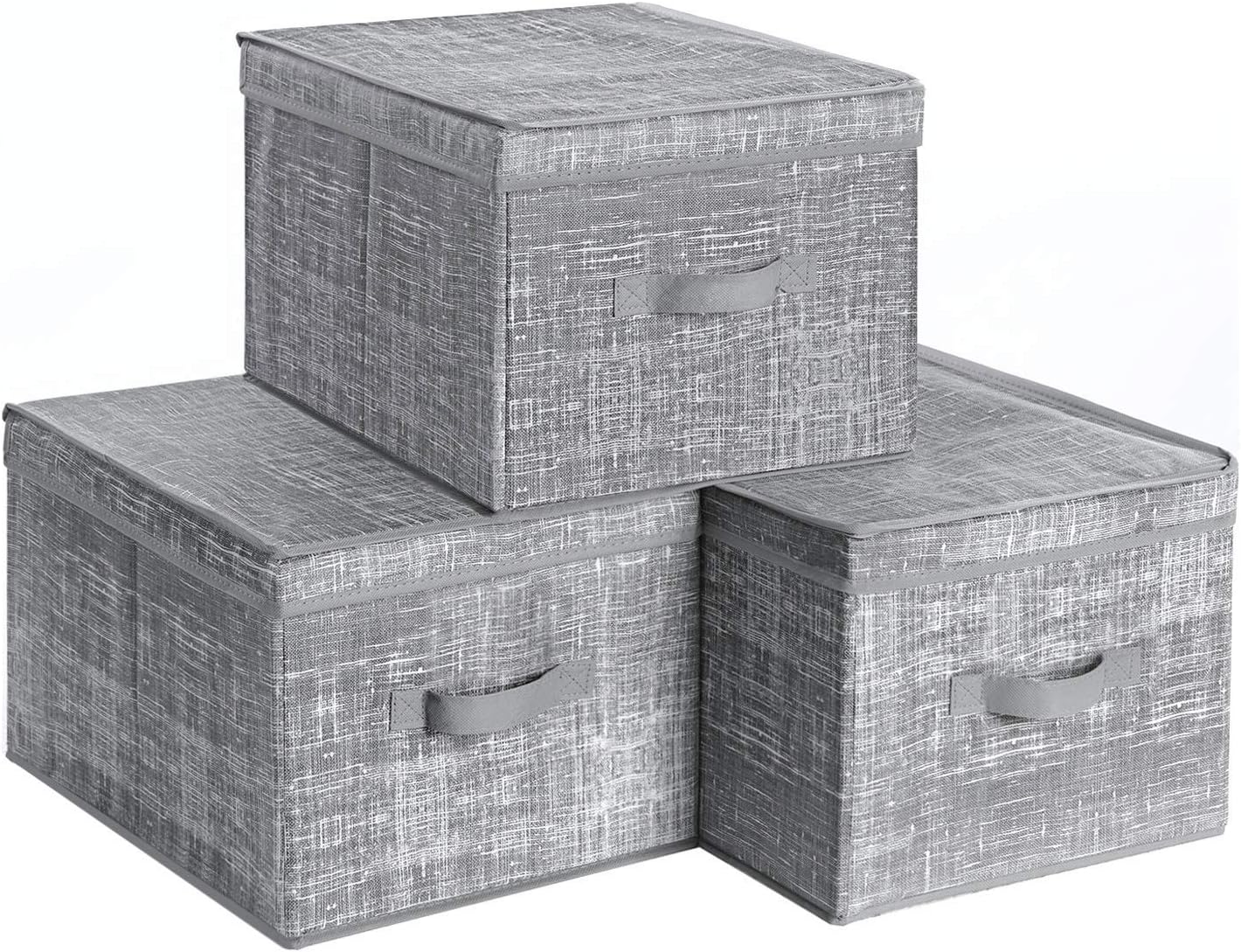 SONGMICS Lot de 3 Boîtes de rangement avec couvercle, Coffres en tissu