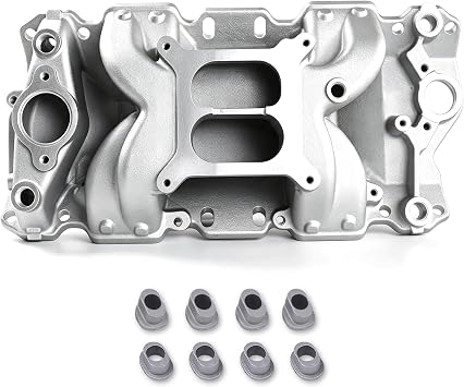 7501 52026 Dual Plane Air-Gap Intake Manifold for SBC V8 Silver | Compatible with Chevy Small Block 262-400 SBC 305 350 V8 1955-1986 1,500-6,500 RPM