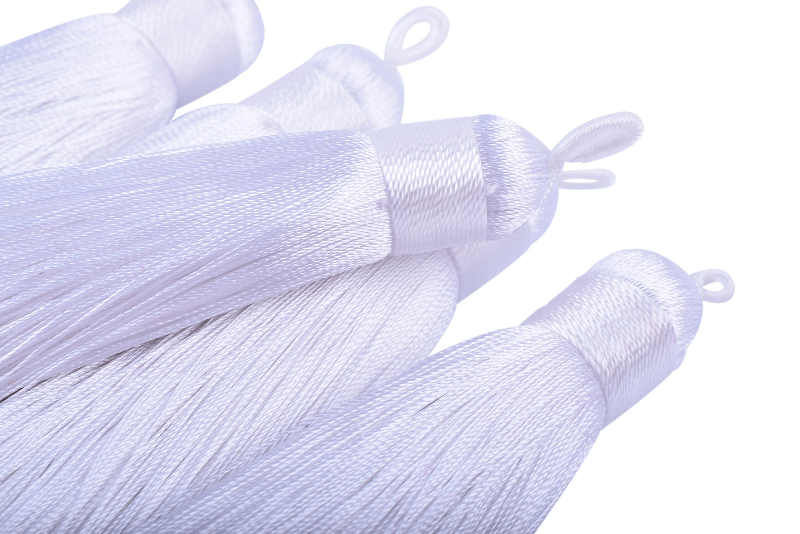 Borlas de seda Konmay de 8,5 cm blancas para personalizar marcapáginas y llaveros bohemios
