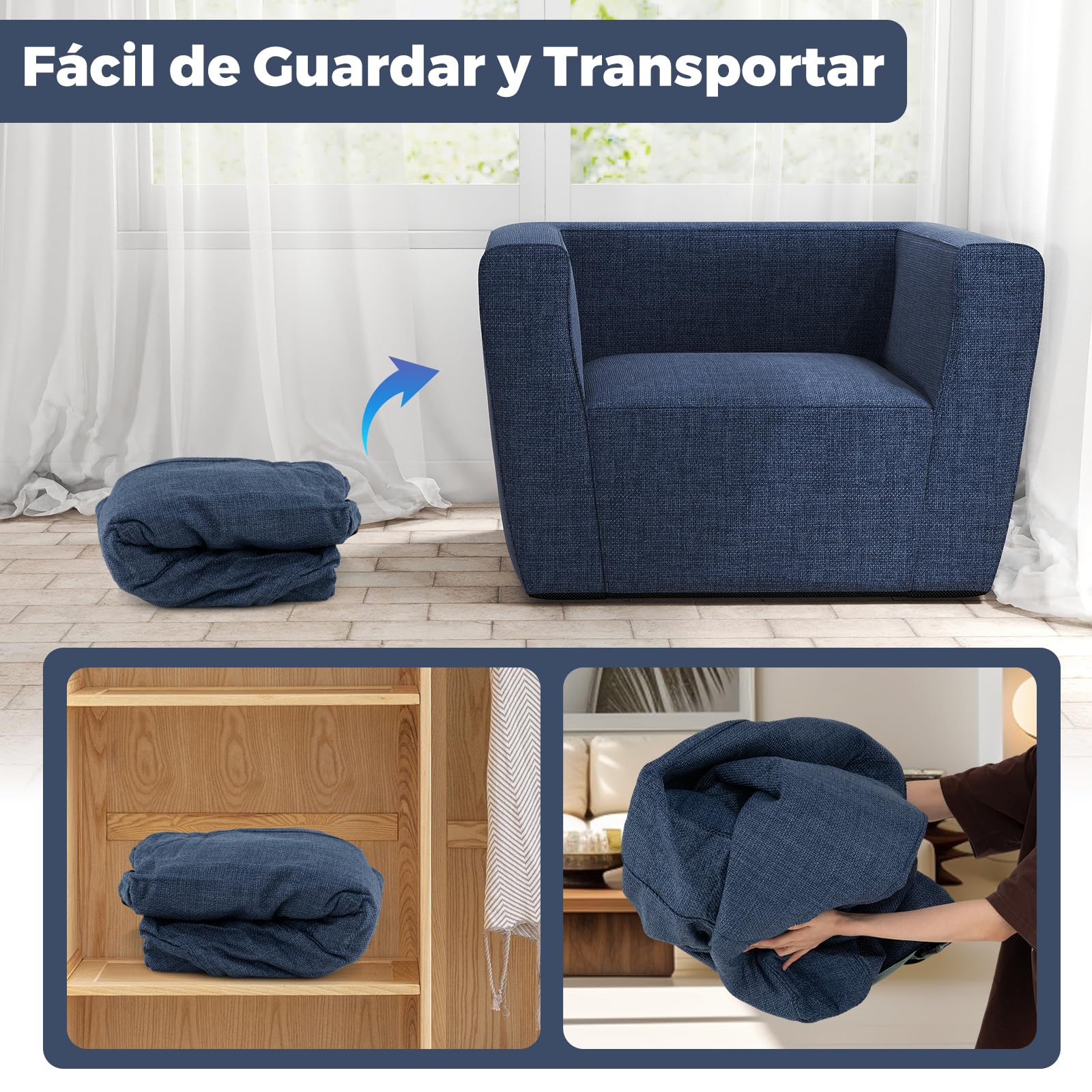 COSTWAY Sofá Hinchable, Sillón Inflable Portátil con Funda Desmontable, Amplios Reposabrazos y Asiento Espacioso, Silla Sofá Inflable Individual para Salón, Dormitorio, Oficina, 104x81x67 cm (Azul)