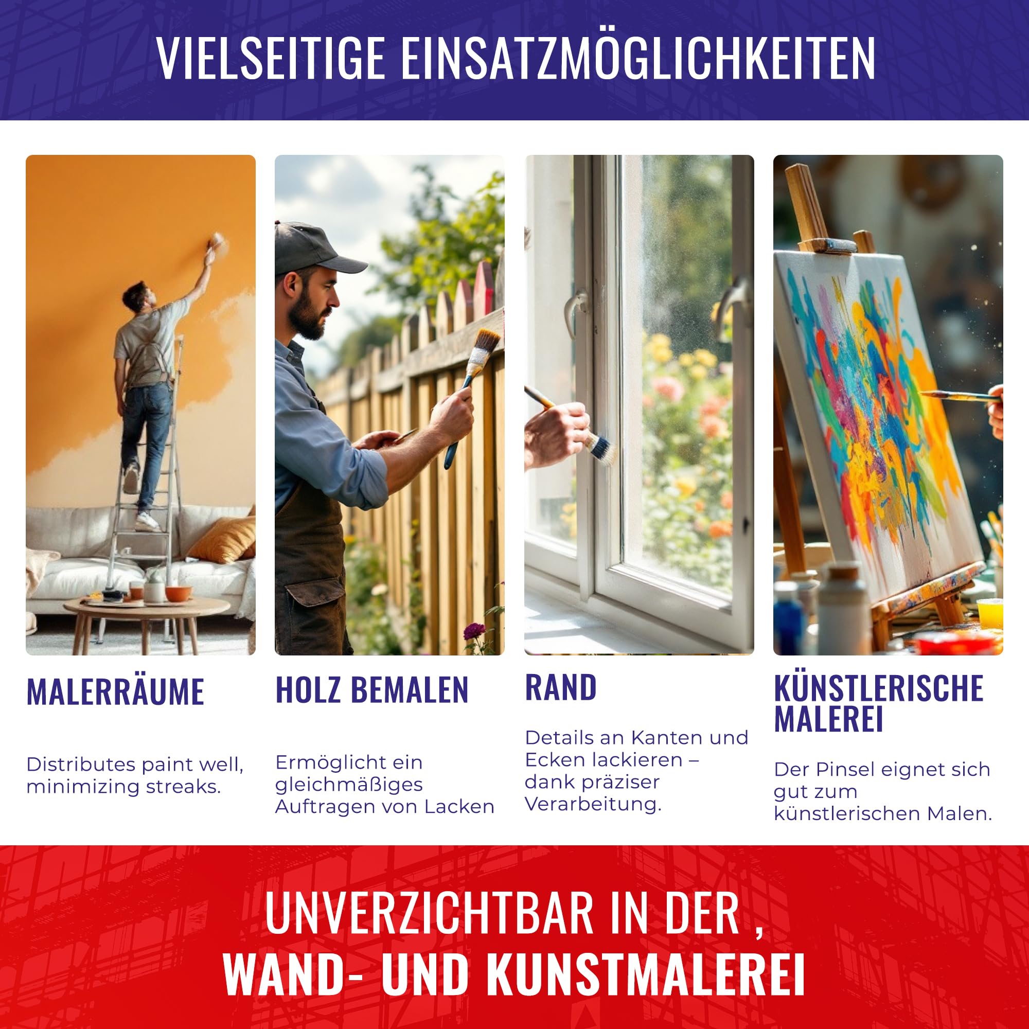 Chle-Mar 10x Pro Maler Pinsel (Flach) 3" für präzises Streichen
