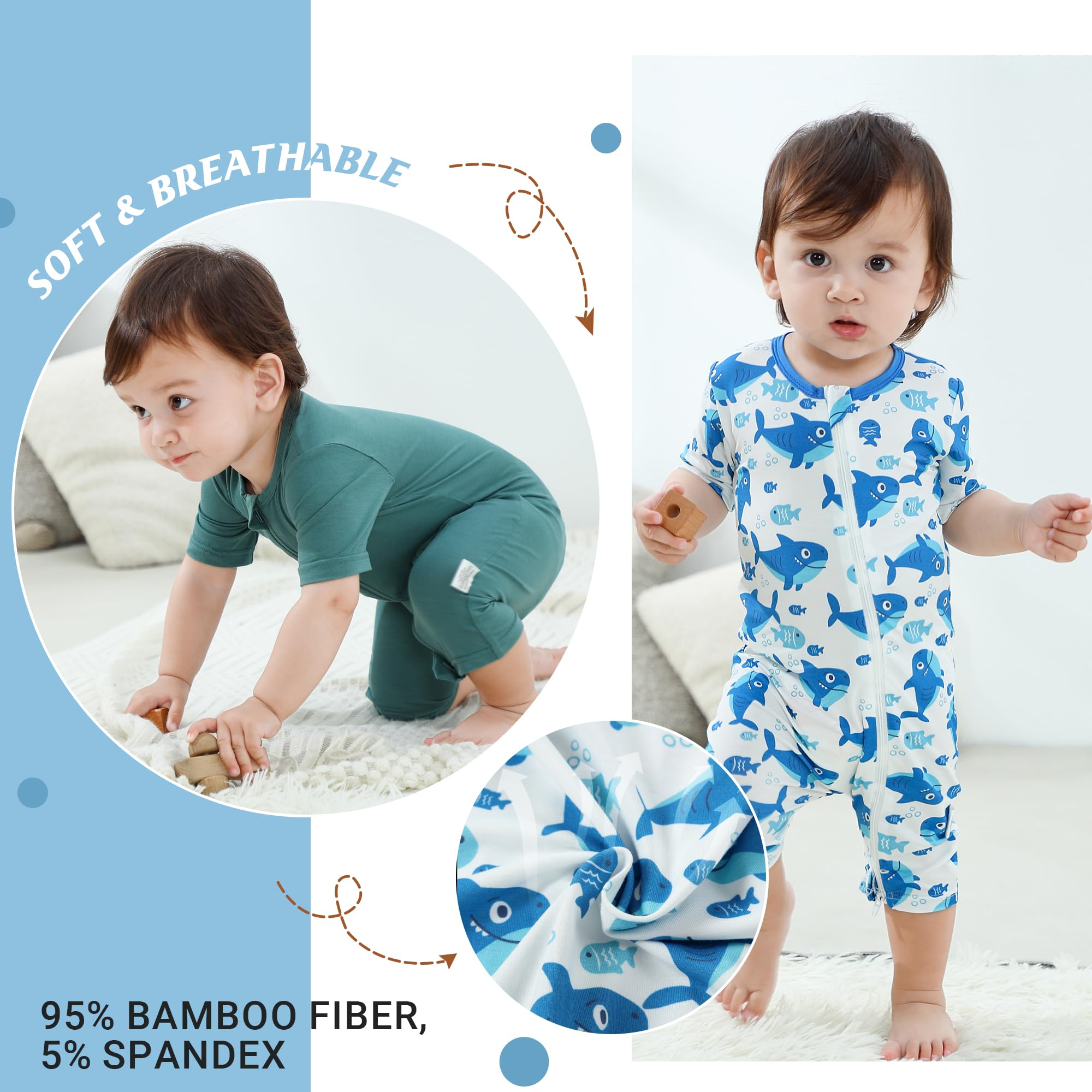 HAHASHOW Body Bebé Manga Corta para Verano 2 Piezas, Ropa Bebé Recién Nacido de Fibra de Bambú Pijamas Niños y Niñas con Cremallera 2 Vías