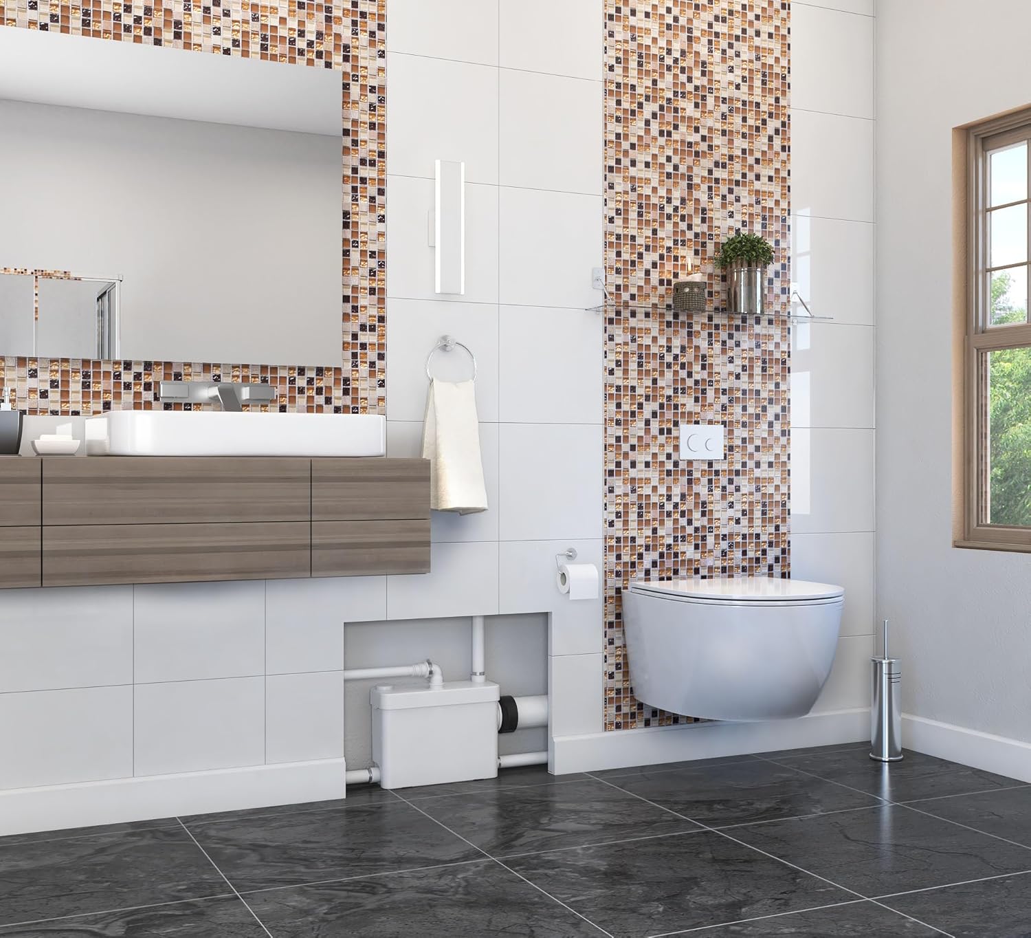 SFA SANIFLO - Sanipack - Macerating Pump - Full-Bathroom Applications - Adaptable To Wall Hung Toilets - Hardened Stainless Steel - Certified CSA (IPC, NSPC), IAPMO (UPC) - Made In France