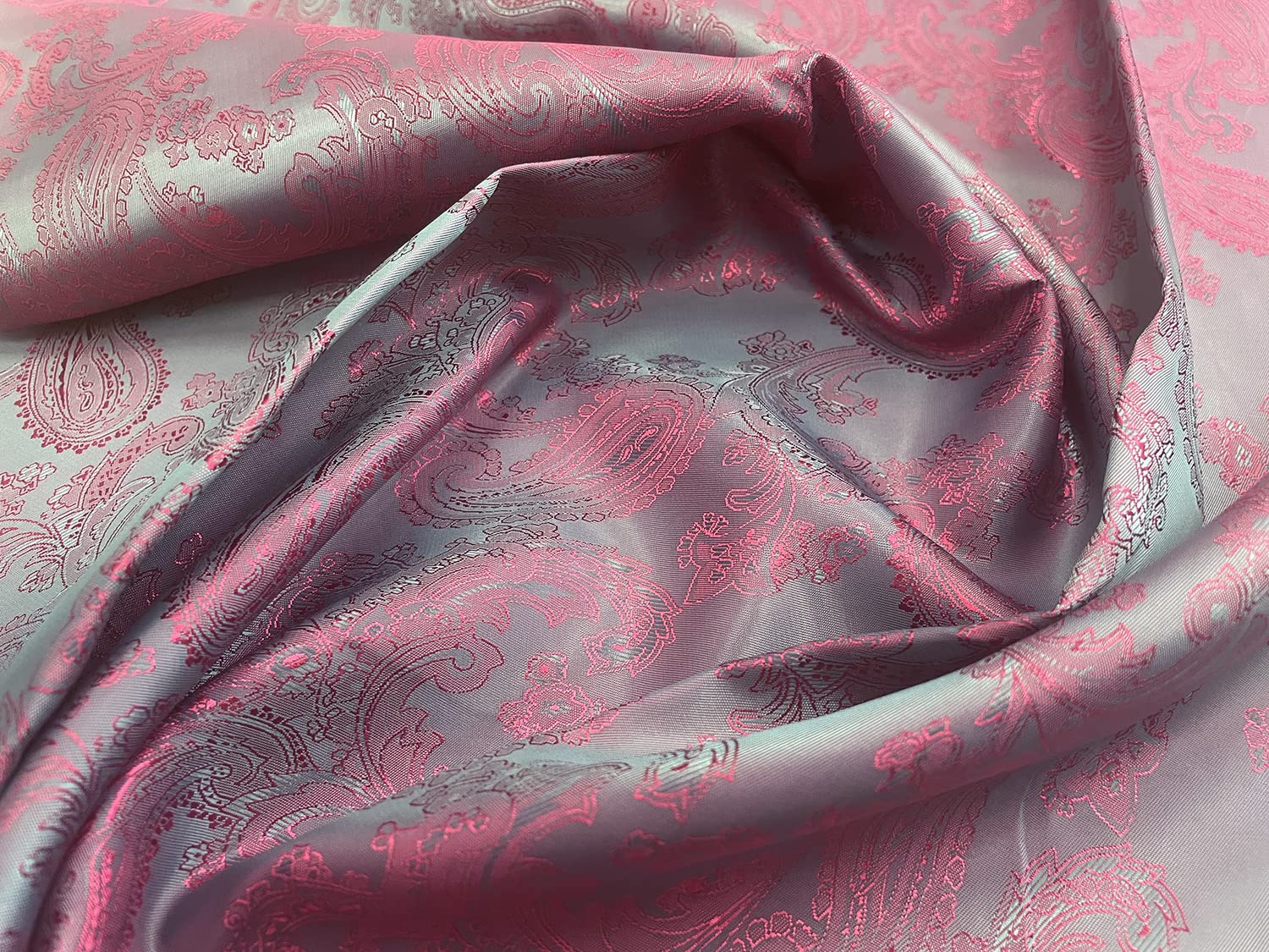 Paisley Jacquard Fabric - Green & Pink Two Tone Lining Craft Fabric Material Metre