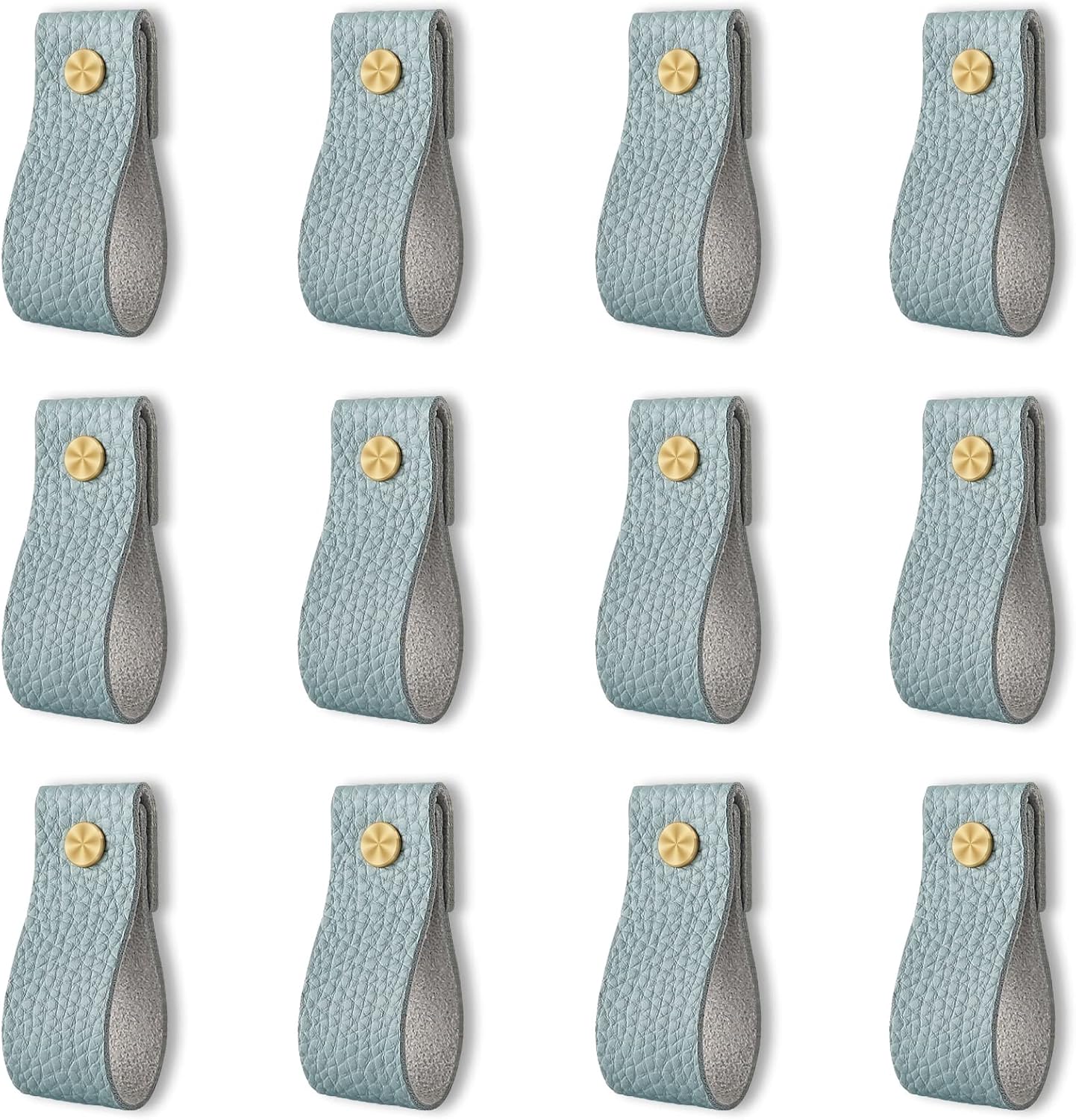 Leather Drawer Pulls, 12 Pcs Leather Pulls Handles, Handmade Leather Knobs Cabinet Hardware Drawer Pulls for Dresser Cabinet Drawer Doors and Closet (Azure)