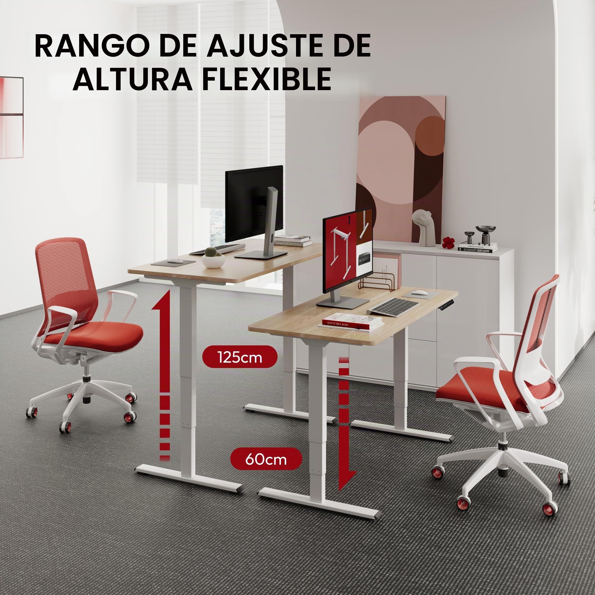 SANODESK 2 Motores Escritorio Elevable EC4 160 x 80 cm Tablero Entero con 3 Secciones Patas Telescópicas con Panel Ajustable, Mesa elevable Standing Desk Ergonómico para Oficina y Hoggar-Arce