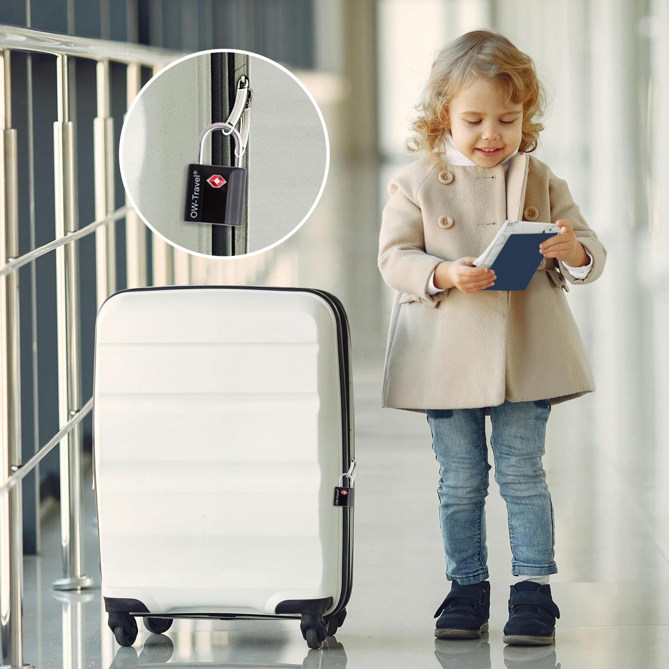 OW-Travel TSA Kłódka z Kluczykiem ​(Zestaw 2 Czarnych) Zamki Bagażowe na Klucz. Wytrzymałe Kłódki Bagażowe z Zamkiem na Klucz do Bagażu, Torby, Walizki, Plecaka, Szafki na Siłowni