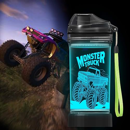 Miniatura 2 de Lightzz Botella de agua para niños con luz LED de camión monstruo brillante 3D - 14 OZ Tritan libre de BPA - Taza creativa ideal para viajes, regalo
