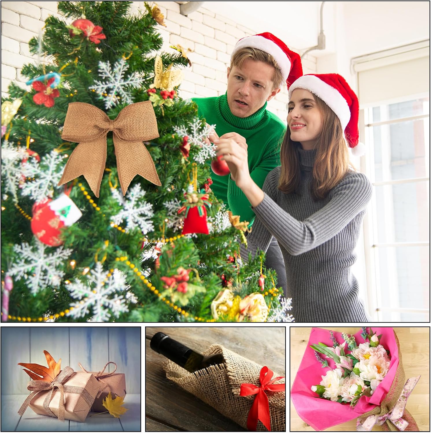 PATIKIL 3 Inch Wide 10 Yards Burlap Ribbon, 2pcs Natural Jute Fabric Crafts Roll Gift Wrapping for Party Home DIY Bow Decoration Wedding Christmas, Green